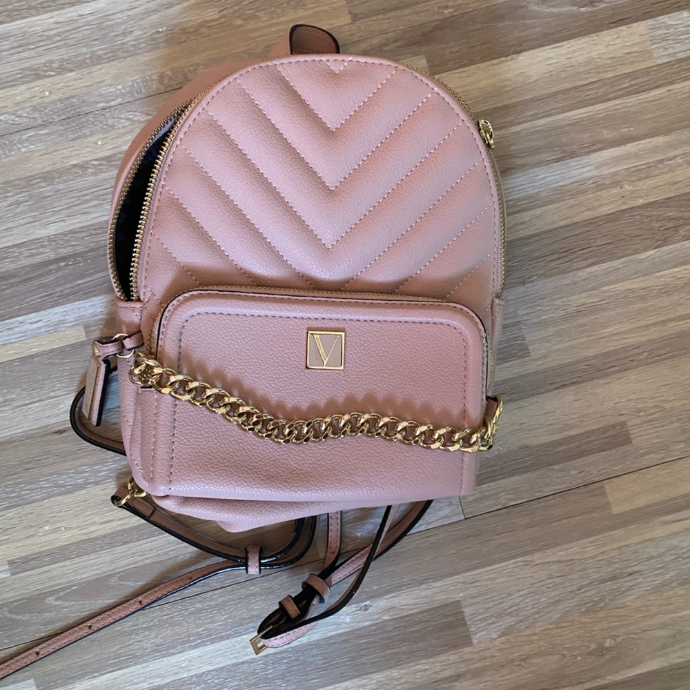 Victoria's Secret Blush Quilted Backpack with Gold Chain